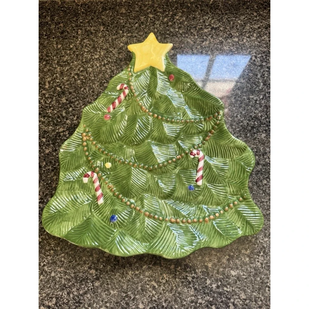 VTG Vigor Ceramic Christmas Tree Holiday Cookie Snack Plate/Tray 12